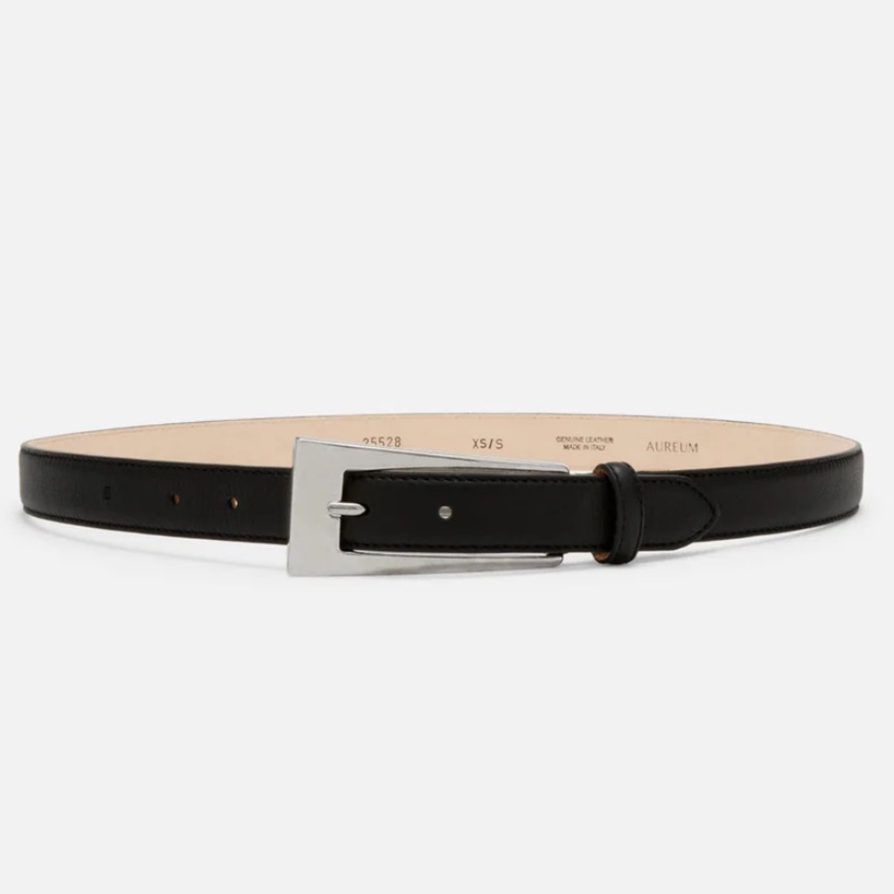 AUREUM Black Leather Belt with Silver Buckle